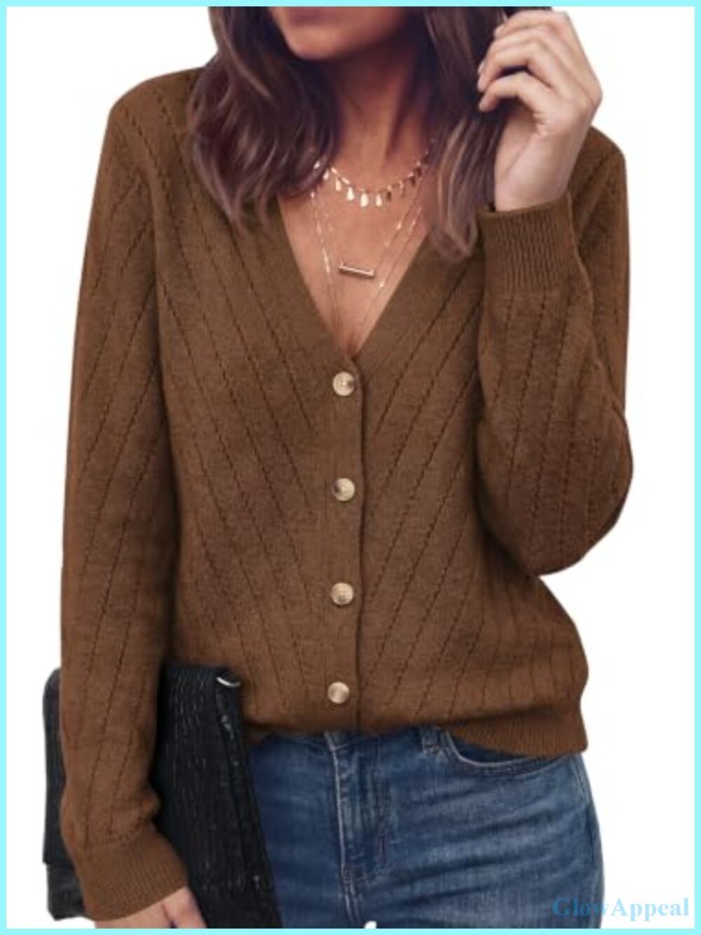 Women's Open Front Button Cardigan Sweater Knit Long Sleeve V-Neck Lightweight